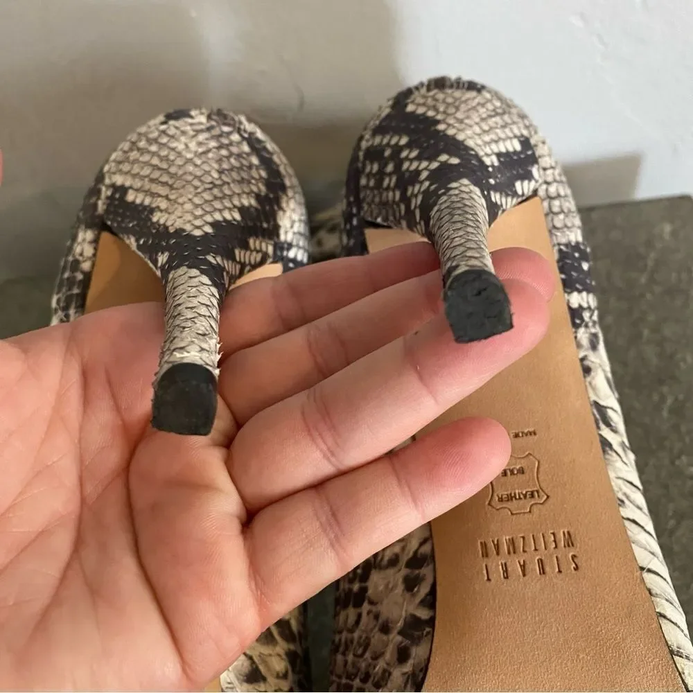Stuart Weitzman Snakeskin Leather Gladiator Sandal Pumps in Grey